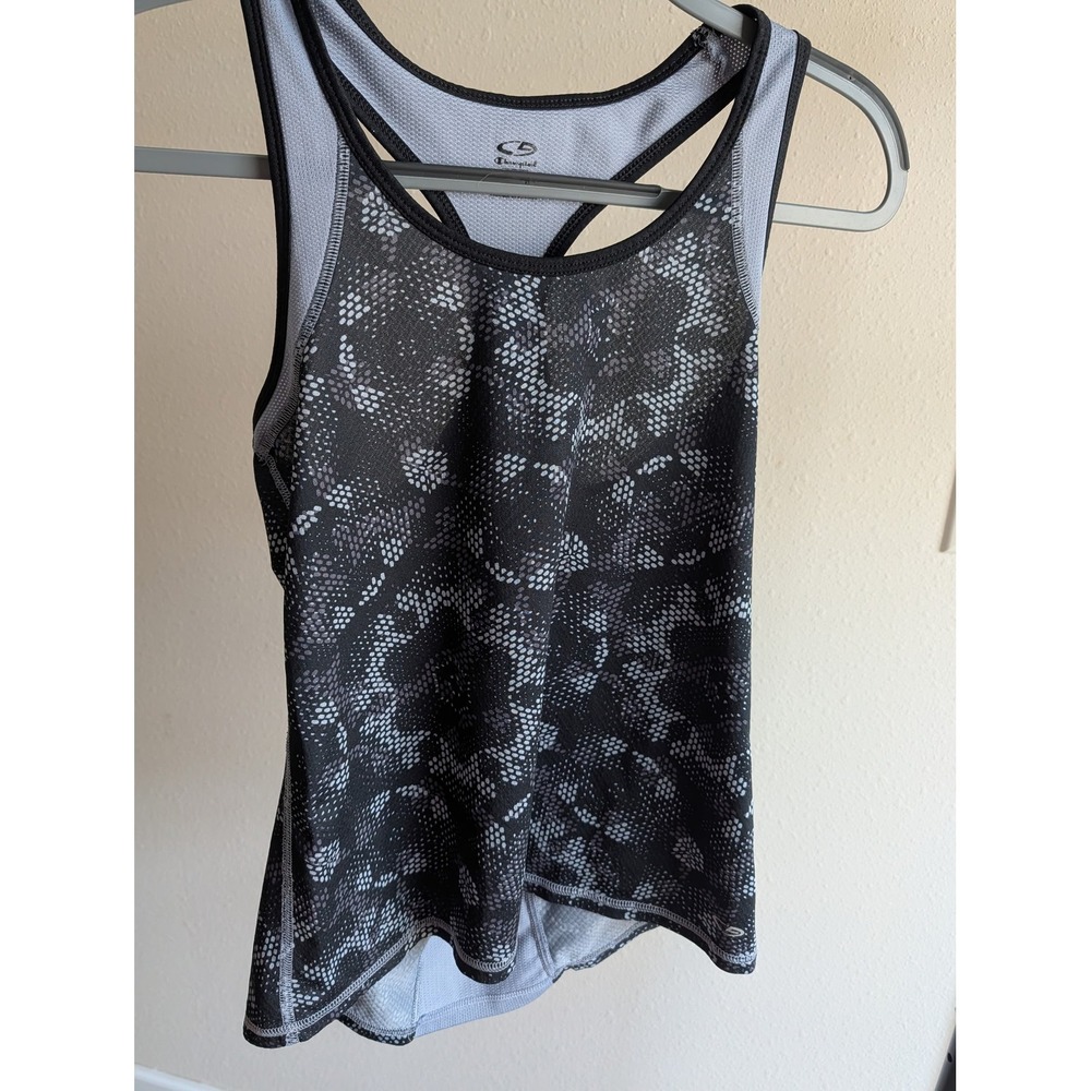 Champion Duo Dry Womens Racerback Tank Top Black Grey Hex Dot Mesh Small